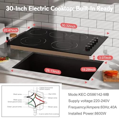Karienvir 30 Inch Electric Cooktop 5 Burner 8600W Dual Ring Knob & Touch 76.2 cm (30 Inch) thumbnail 8