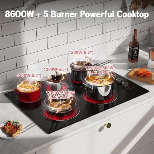 Karienvir 30 Inch Electric Cooktop 5 Burner 8600W Dual Ring Knob & Touch 76.2 cm (30 Inch) thumbnail 2