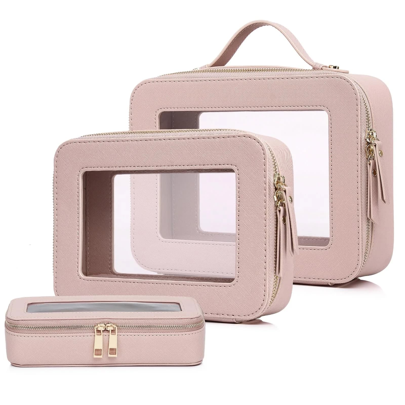 Pinkmik B5/Pink Clear Makeup Bag Set, L+M+SLIM (3-Piece) | TSA Approved Travel Cosmetic Case - main product image