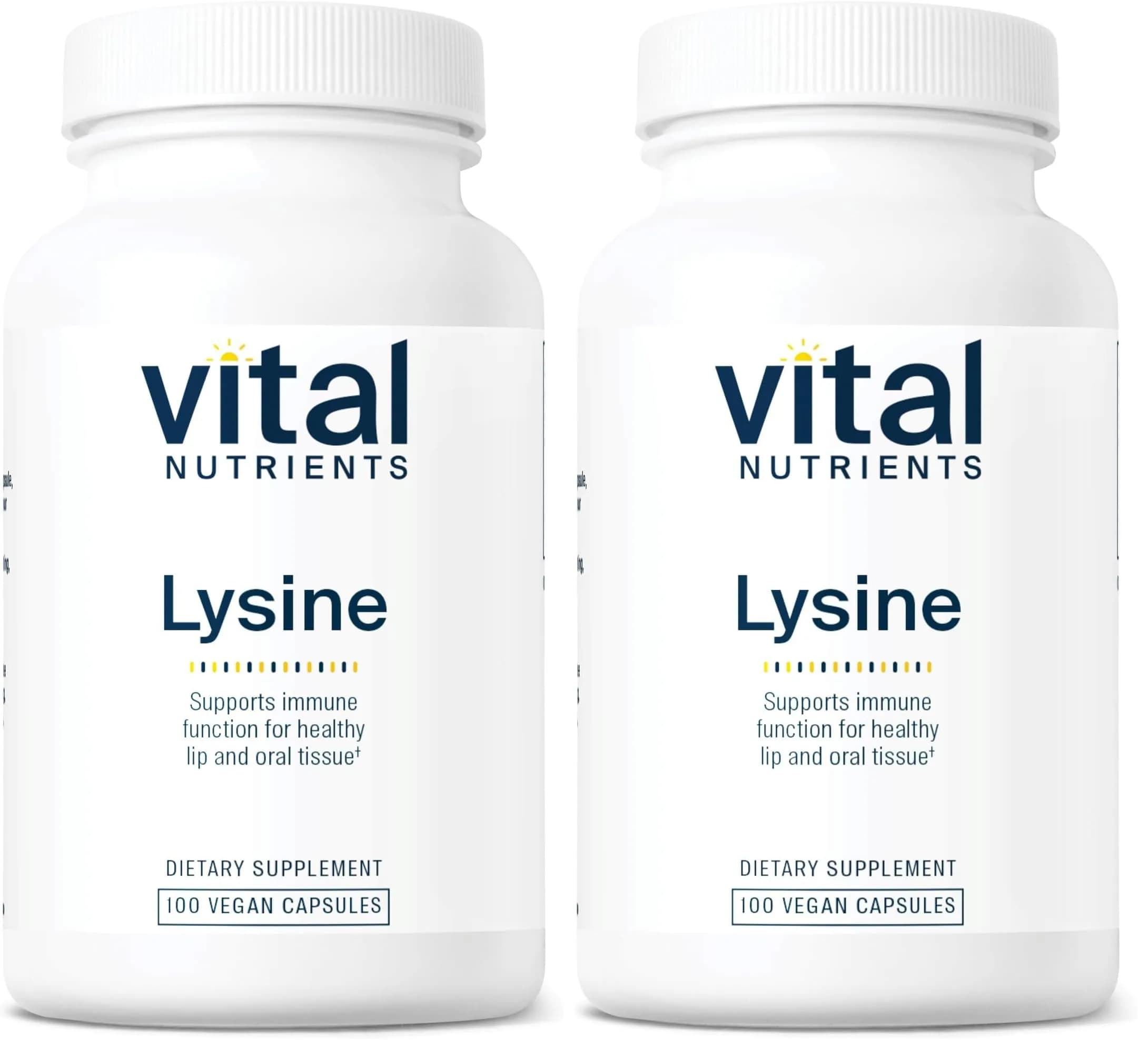 Vital Nutrients Lysine | Lysine Supplement Supports Healthy Lip and Oral Tissue | Immune Support Promotes Calcium Absorption | Gluten, Dairy, Soy Free | Non-GMO | 100 Capsules (Pack of 2) — Capsule