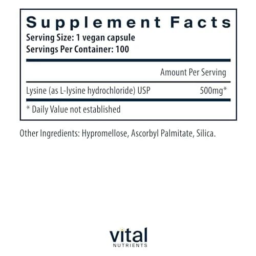 Vital Nutrients Lysine | Lysine Supplement Supports Healthy Lip and Oral Tissue | Immune Support Promotes Calcium Absorption | Gluten, Dairy, Soy Free | Non-GMO | 100 Capsules (Pack of 2) thumbnail 2