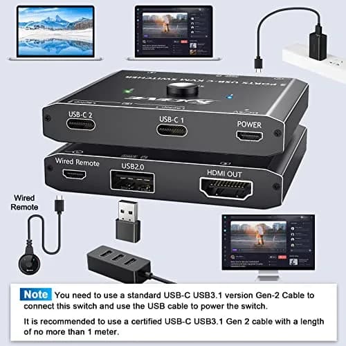 MLEEDA USB C KVM Switch 4K@60Hz for 2 Laptops | Share HDMI Monitor & Keyboard Mouse thumbnail 4