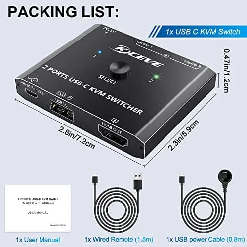 MLEEDA USB C KVM Switch 4K@60Hz for 2 Laptops | Share HDMI Monitor & Keyboard Mouse thumbnail 9