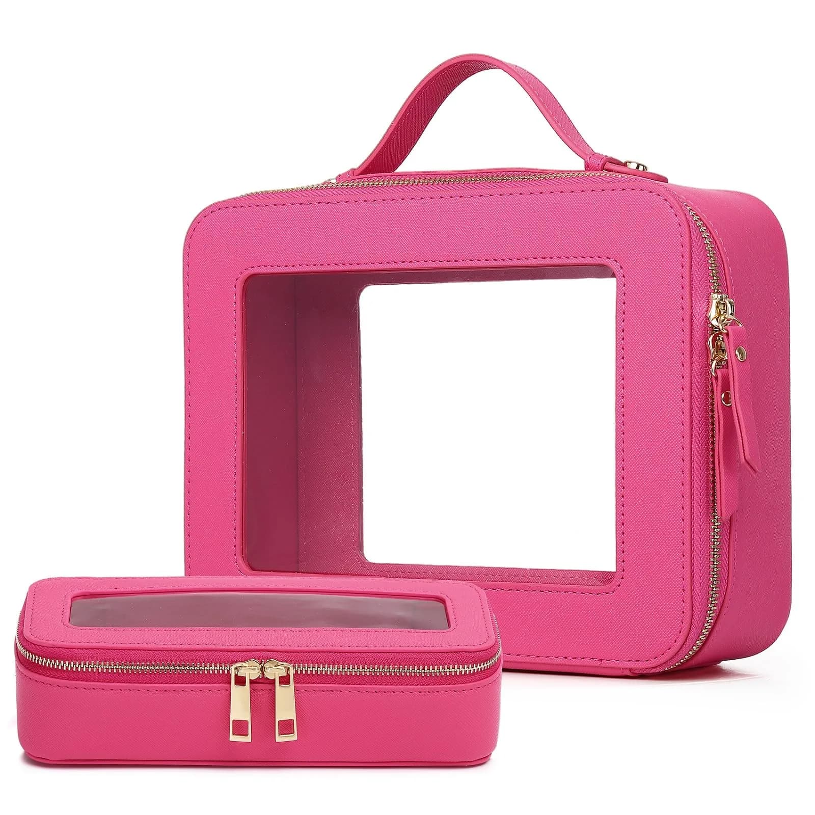 Pinkmik B4/Fuxia Clear Makeup Bag Set - Large Slim TSA Approved Travel Cosmetic Case - main product image