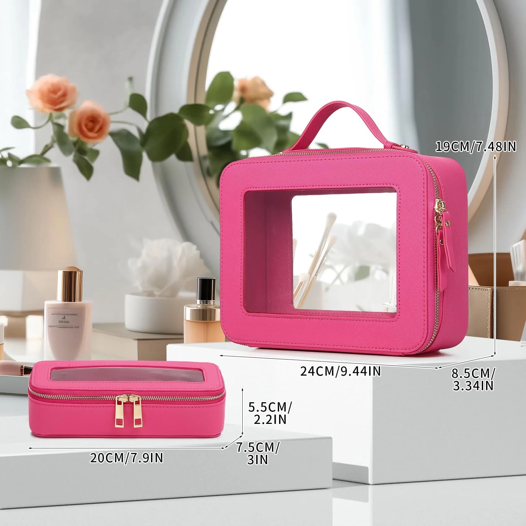 Pinkmik B4/Fuxia Clear Makeup Bag Set - Large Slim TSA Approved Travel Cosmetic Case - view 2
