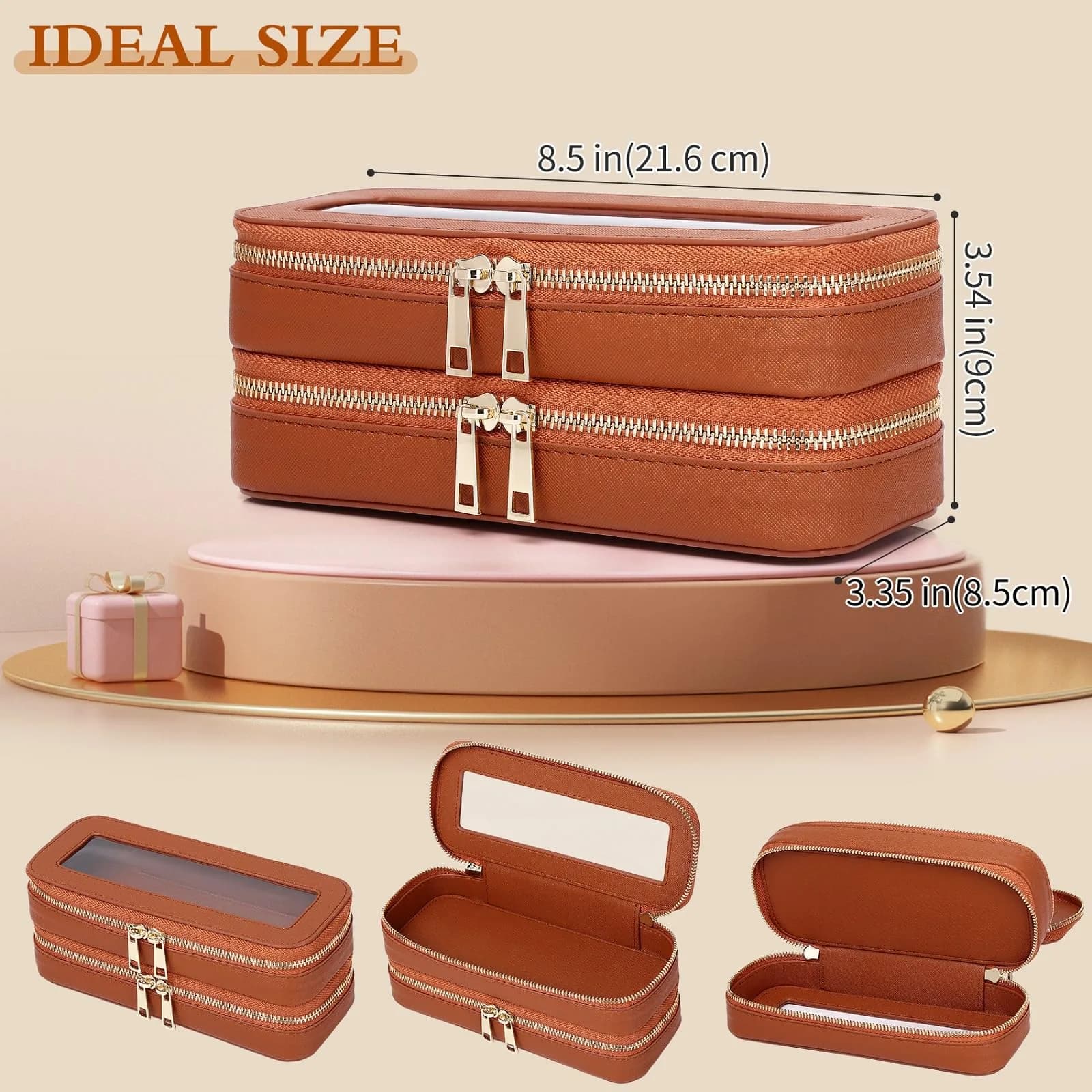 Pinkmik B3/Brown 2-Layer SLIM Makeup Bag Set | TSA Approved Travel Cosmetic Case - view 4