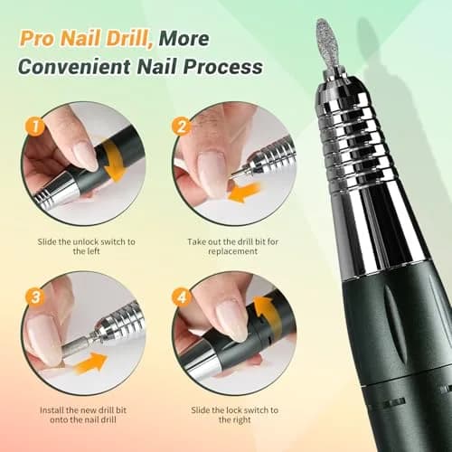 JEWHITENY Professional Rechargeable Nail Drill 35000 RPM SG707 Pink | Multi-functional Electric Nail File for Acrylics & Gels thumbnail 4