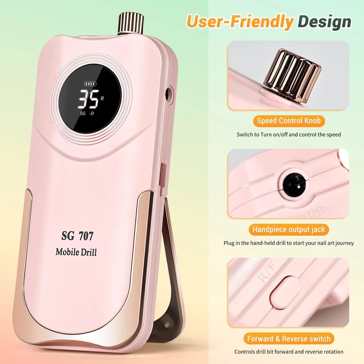 JEWHITENY SG707 Professional Rechargeable Nail Drill 35000 RPM | Acrylic & Gel Nail Care - view 3