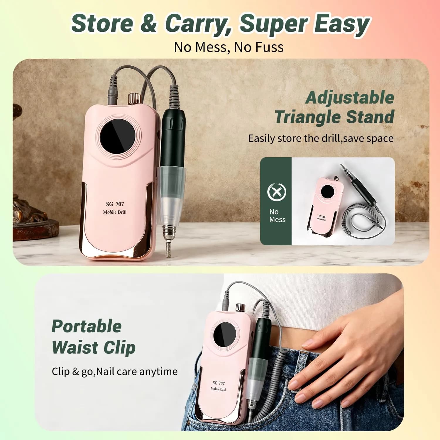 JEWHITENY SG707 Professional Rechargeable Nail Drill 35000 RPM | Acrylic & Gel Nail Care - view 6
