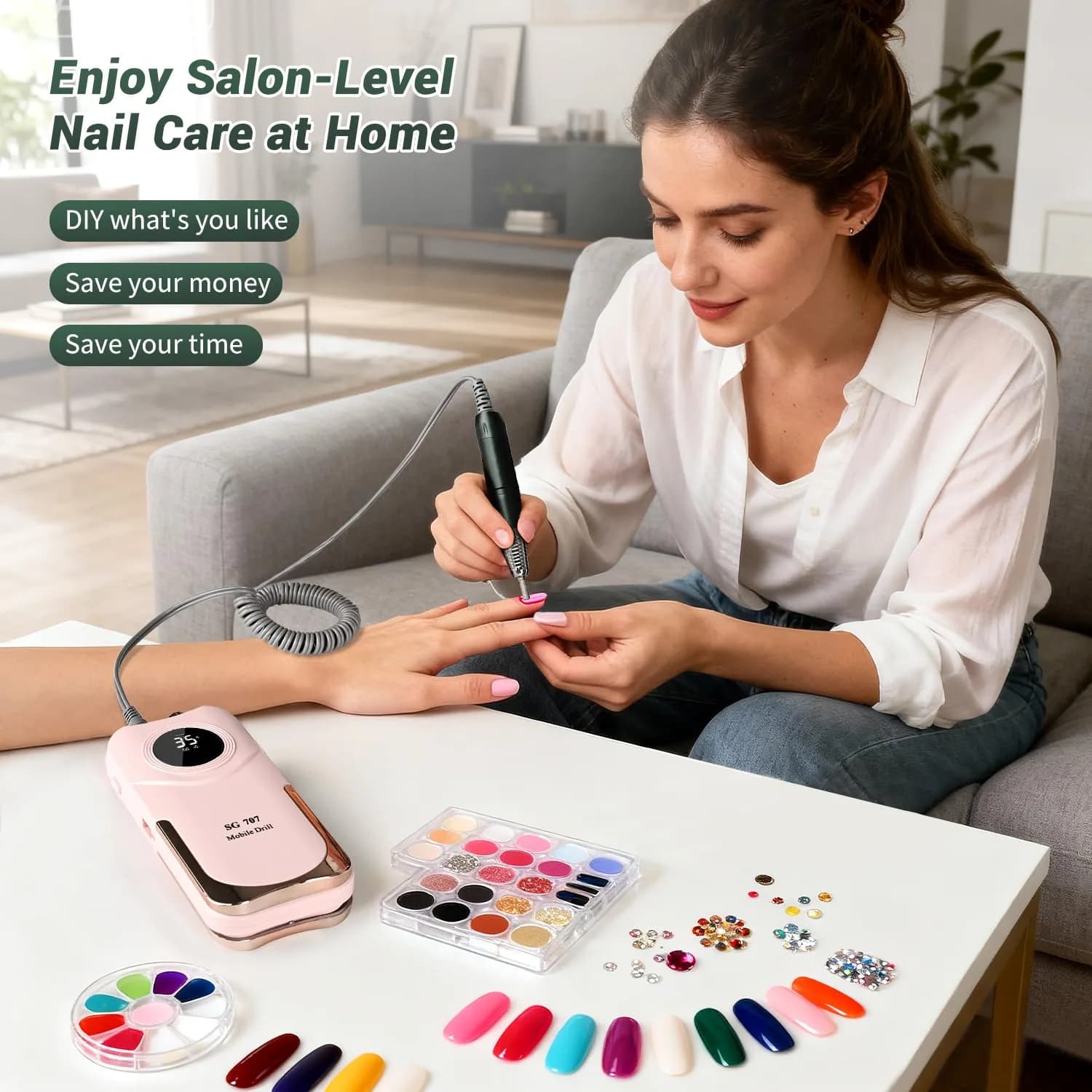 JEWHITENY SG707 Professional Rechargeable Nail Drill 35000 RPM | Acrylic & Gel Nail Care - view 8