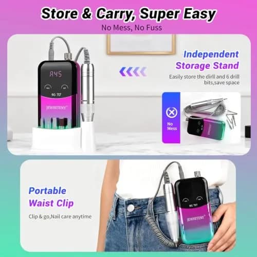 JEWHITENY SG717 Portable Nail Drill 45000RPM | Professional Rechargeable E-File Machine for Acrylic Gel Nails thumbnail 6