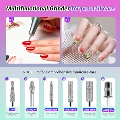 JEWHITENY SG717 Portable Nail Drill 45000RPM | Professional Rechargeable E-File Machine for Acrylic Gel Nails thumbnail 7