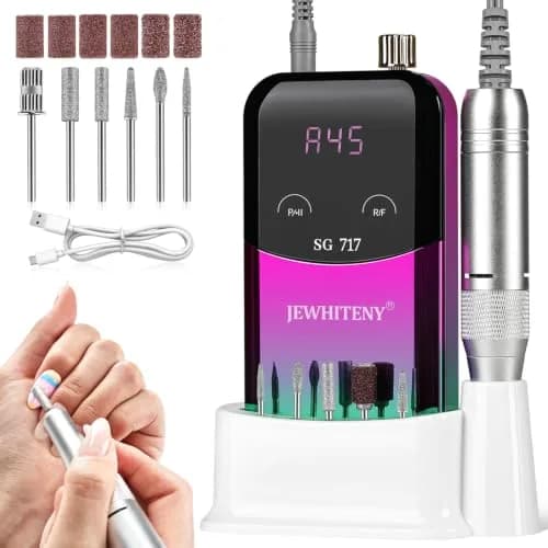 JEWHITENY SG717 Portable Nail Drill 45000RPM | Professional Rechargeable E-File Machine for Acrylic Gel Nails thumbnail 1
