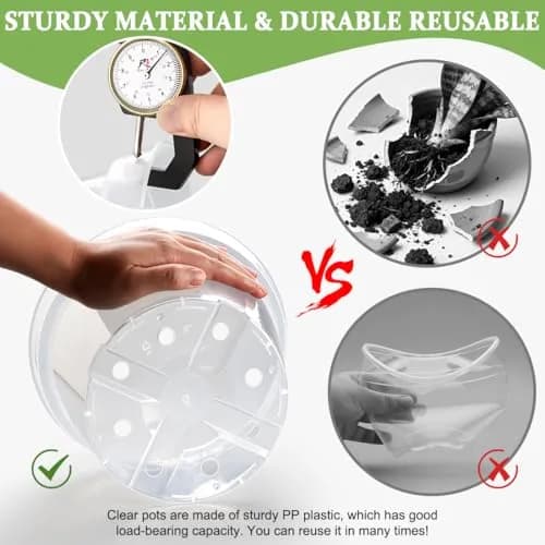 RooTrimmer Clear 8 Inch Plant Pots with Saucers (12 Pack) | Transparent Plastic Nursery Pots with Drainage Hole thumbnail 4