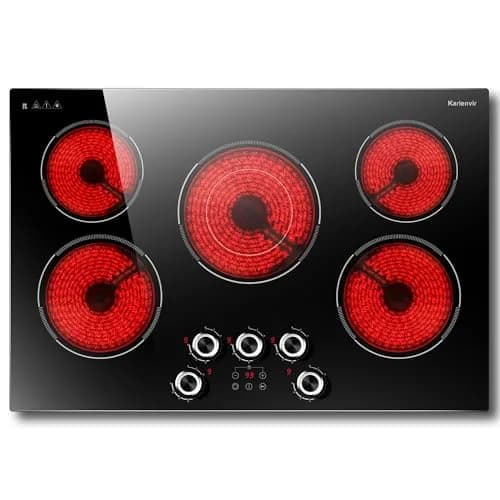Karienvir 30 Inch 5 Burner Electric Cooktop 8500W | 220V Compatible Built-In Glass Ceramic Cooktop with Dual-Ring Burner & Safety Lock thumbnail 1