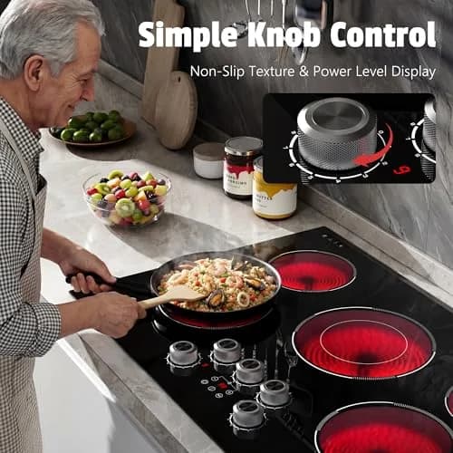Karienvir 30 Inch 5 Burner Electric Cooktop 8500W | 220V Compatible Built-In Glass Ceramic Cooktop with Dual-Ring Burner & Safety Lock thumbnail 4