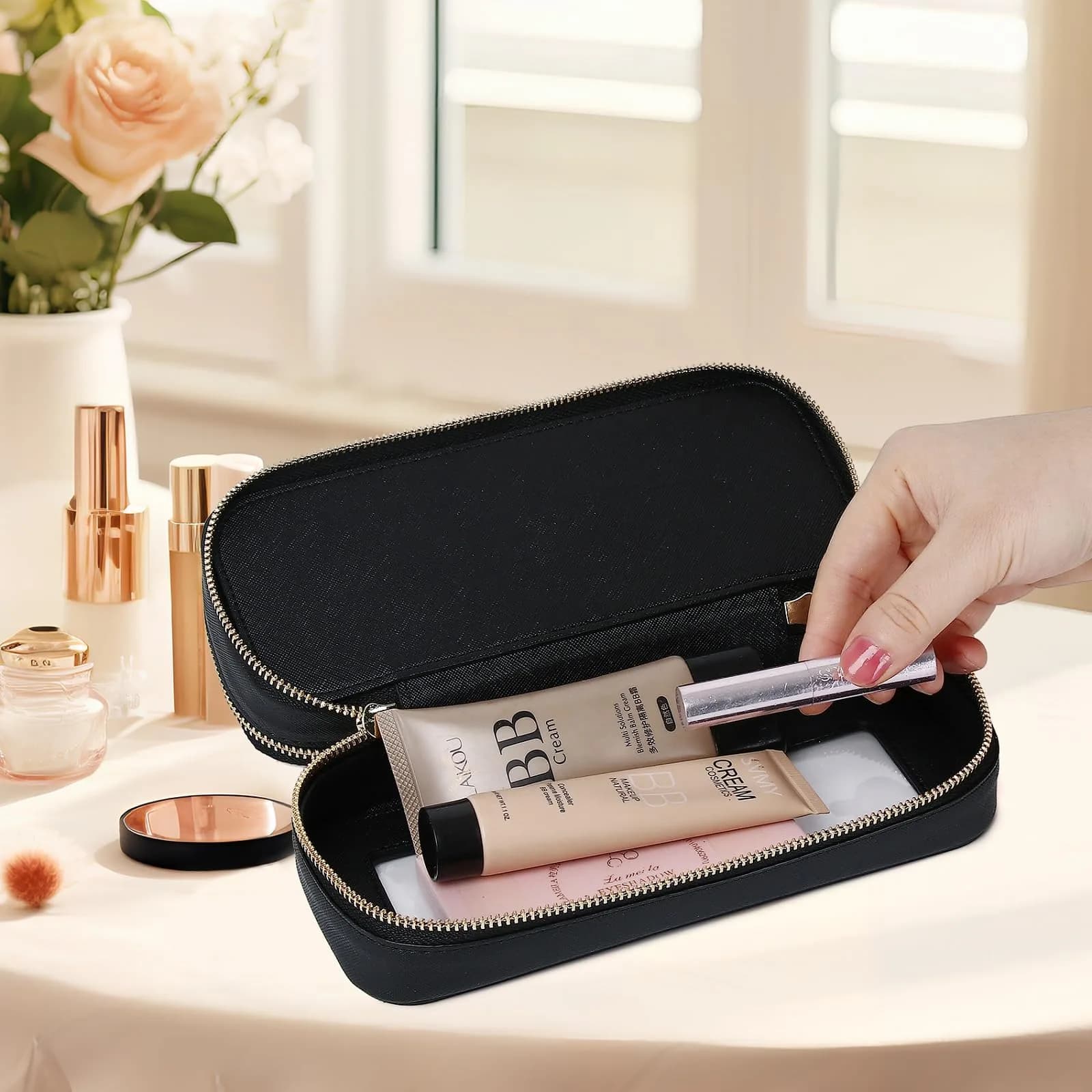 Pinkmik B3/Black 2-Layer SLIM Makeup Bag Set - TSA Approved Travel Cosmetic Case - view 3