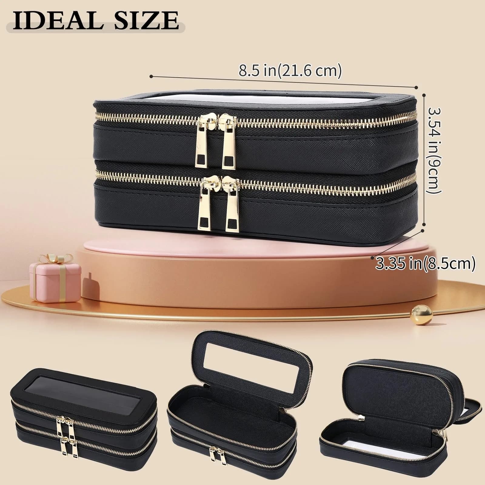 Pinkmik B3/Black 2-Layer SLIM Makeup Bag Set - TSA Approved Travel Cosmetic Case - view 4