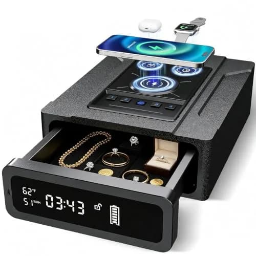 ORARAER Biometric Safe with Wireless Charging & Fingerprint Lock | Nightstand Security (70-120 chars) thumbnail 1