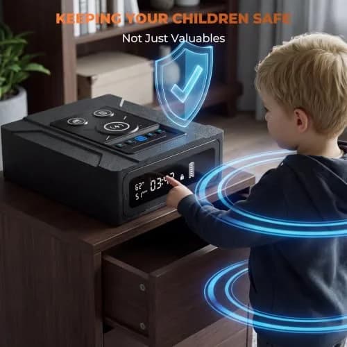 ORARAER Biometric Safe with Wireless Charging & Fingerprint Lock | Nightstand Security (70-120 chars) thumbnail 2