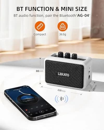 LEKATO AG-04 Mini Guitar Amplifier 5W (White) | Rechargeable Portable Amp with Bluetooth & Headphone Jack thumbnail 4