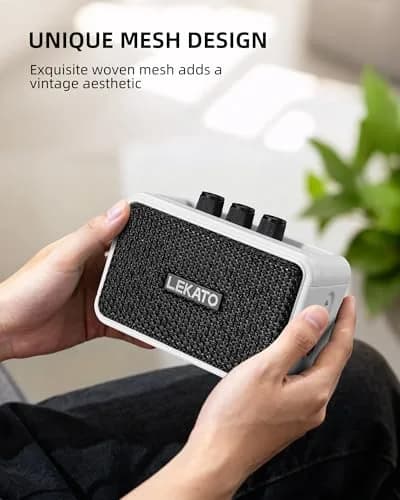 LEKATO AG-04 Mini Guitar Amplifier 5W (White) | Rechargeable Portable Amp with Bluetooth & Headphone Jack thumbnail 5