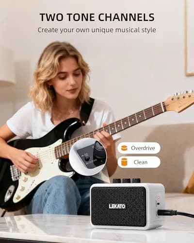 LEKATO AG-04 Mini Guitar Amplifier 5W (White) | Rechargeable Portable Amp with Bluetooth & Headphone Jack thumbnail 2