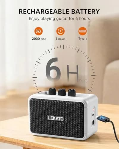 LEKATO AG-04 Mini Guitar Amplifier 5W (White) | Rechargeable Portable Amp with Bluetooth & Headphone Jack thumbnail 3