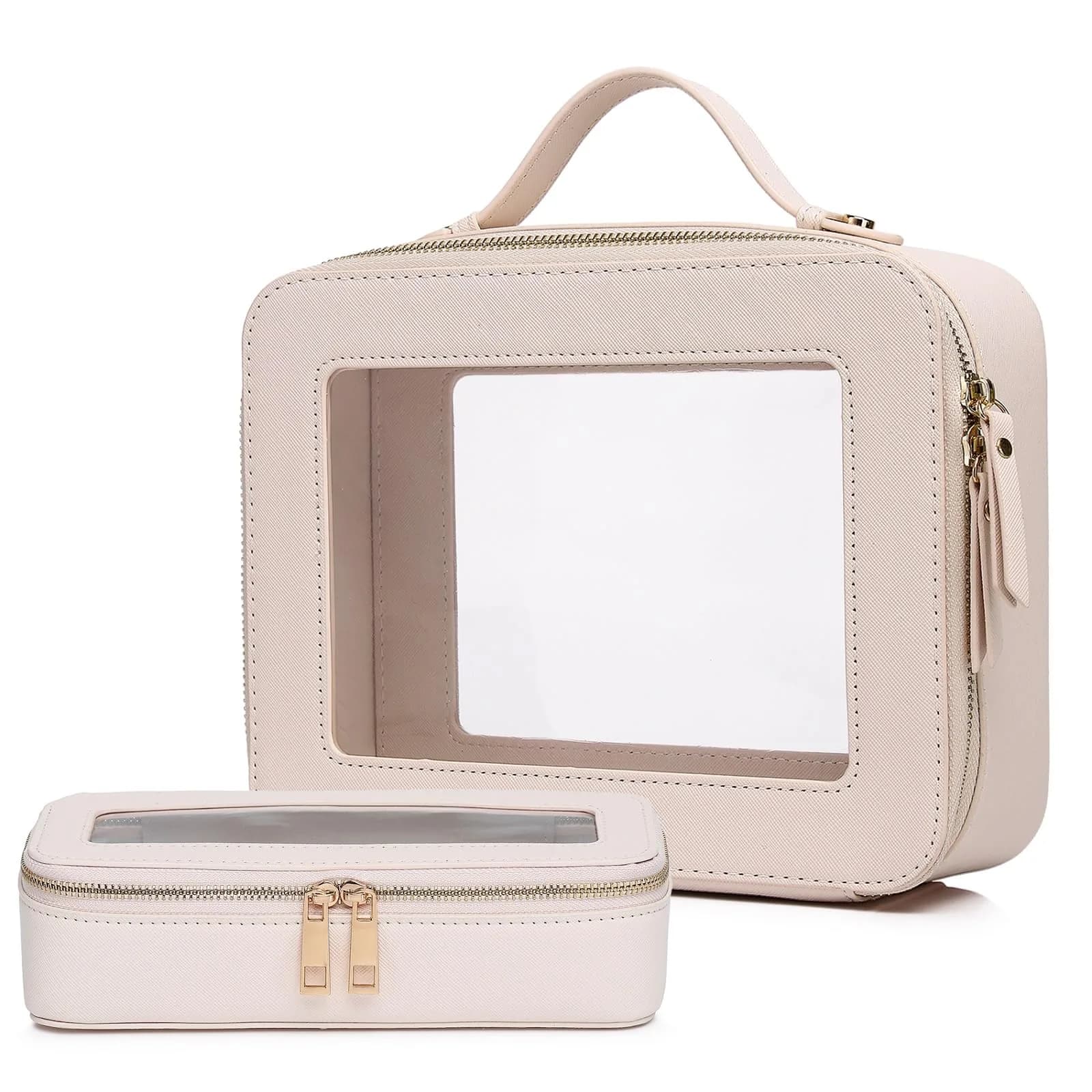 Pinkmik Beige Clear Makeup Bag - Large Slim | TSA Approved Travel Cosmetic Case - main product image