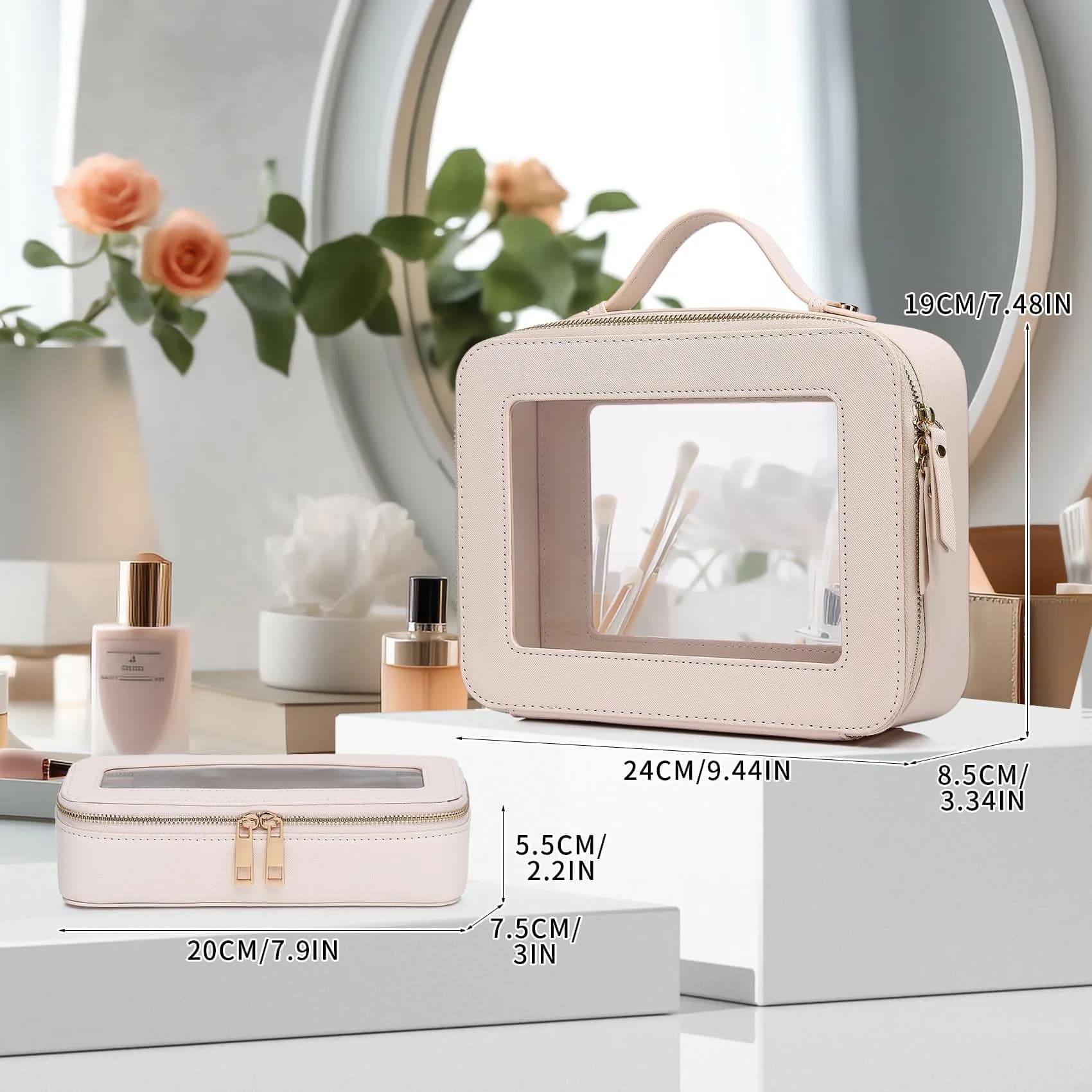 Pinkmik Beige Clear Makeup Bag - Large Slim | TSA Approved Travel Cosmetic Case - view 3