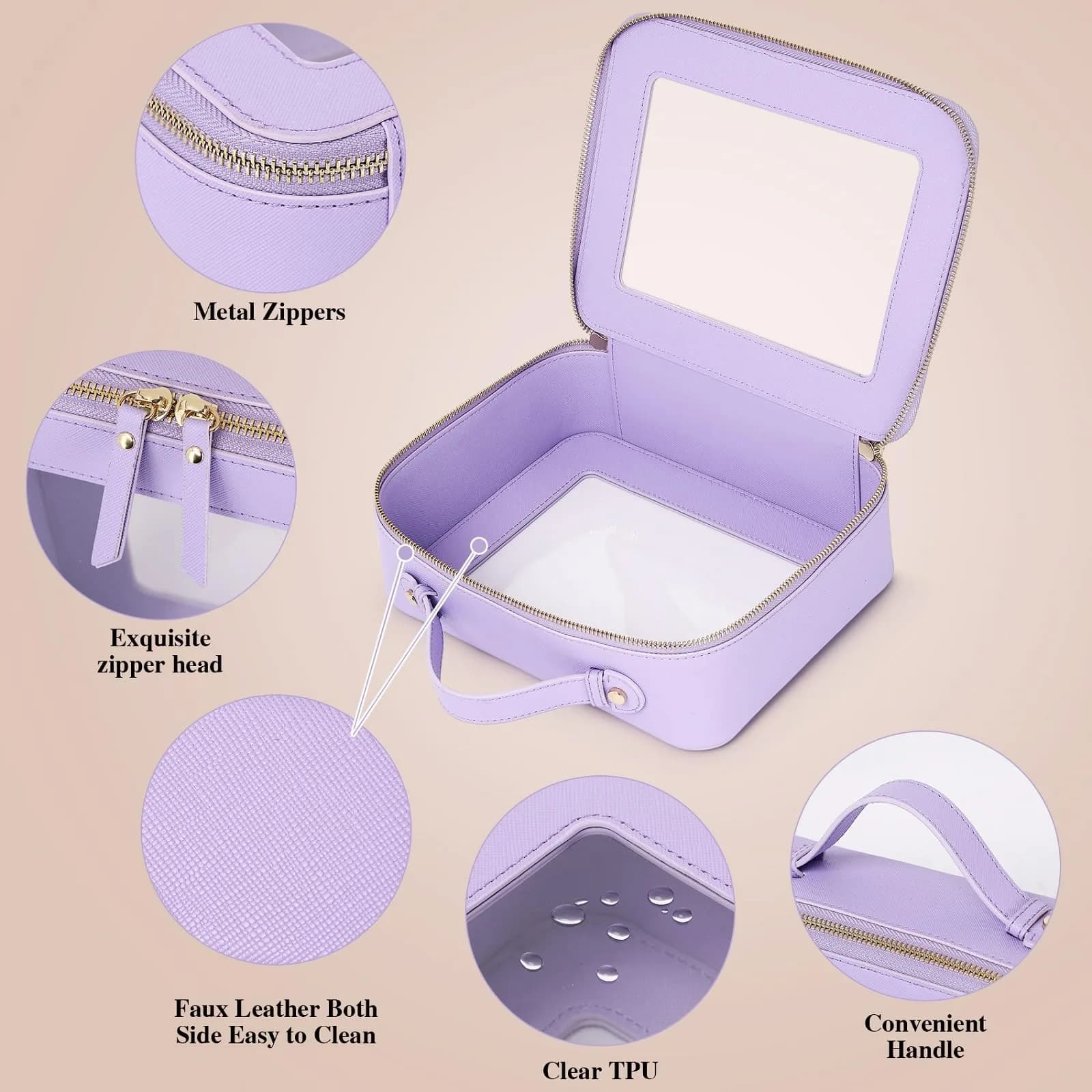 Pinkmik Clear Makeup Bag with Brush Bag, Purple, L+SLIM | TSA Approved Travel Cosmetic Organizer Set - view 5