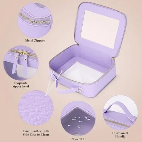 Pinkmik Clear Makeup Bag with Brush Bag, Purple, L+SLIM | TSA Approved Travel Cosmetic Organizer Set thumbnail 5