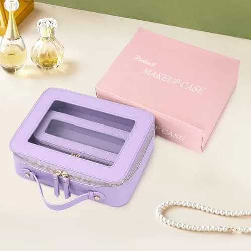 Pinkmik Clear Makeup Bag with Brush Bag, Purple, L+SLIM | TSA Approved Travel Cosmetic Organizer Set thumbnail 7