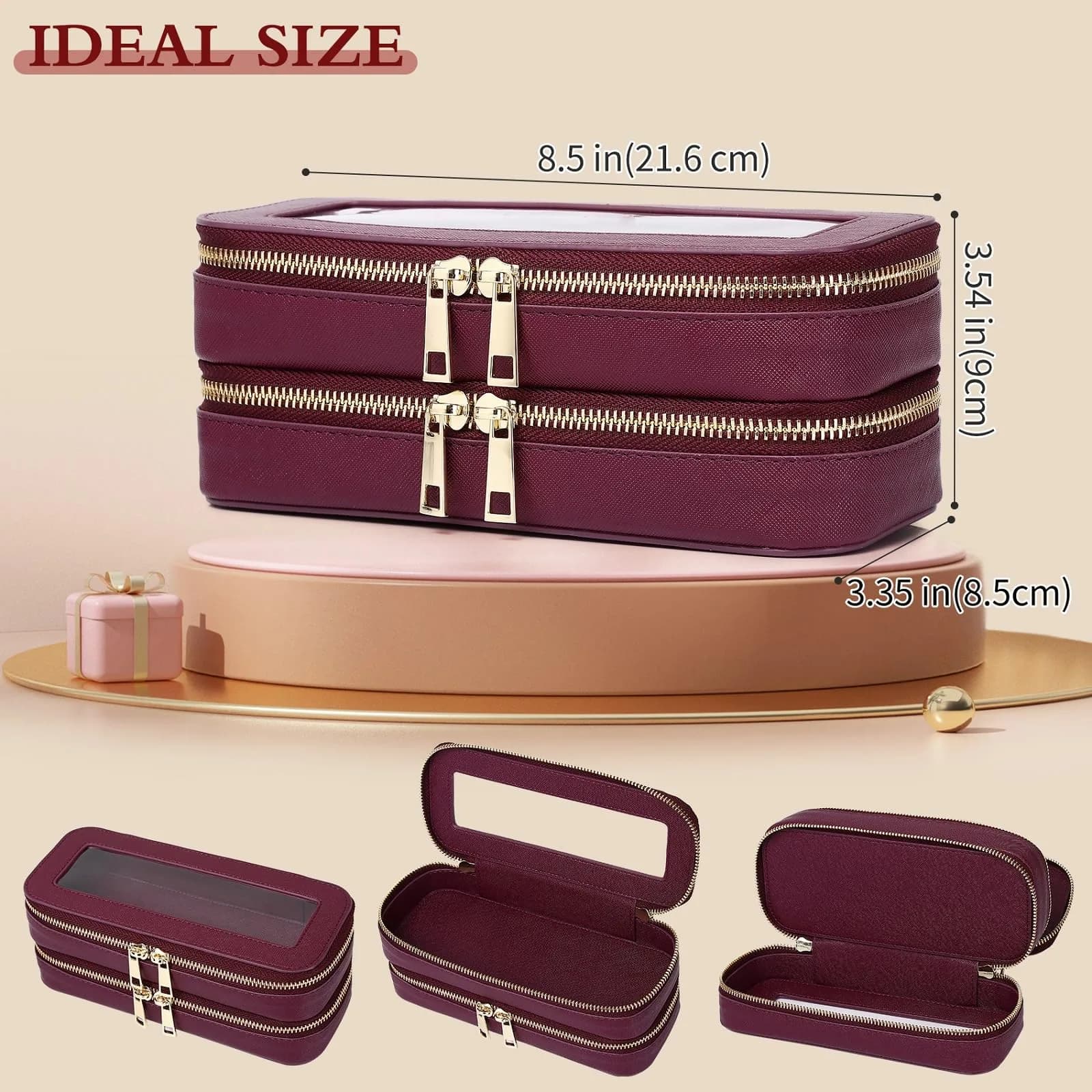 Pinkmik Burgundy 2-Layer SLIM Makeup Bag Set | TSA Approved Travel Cosmetic Case - view 4