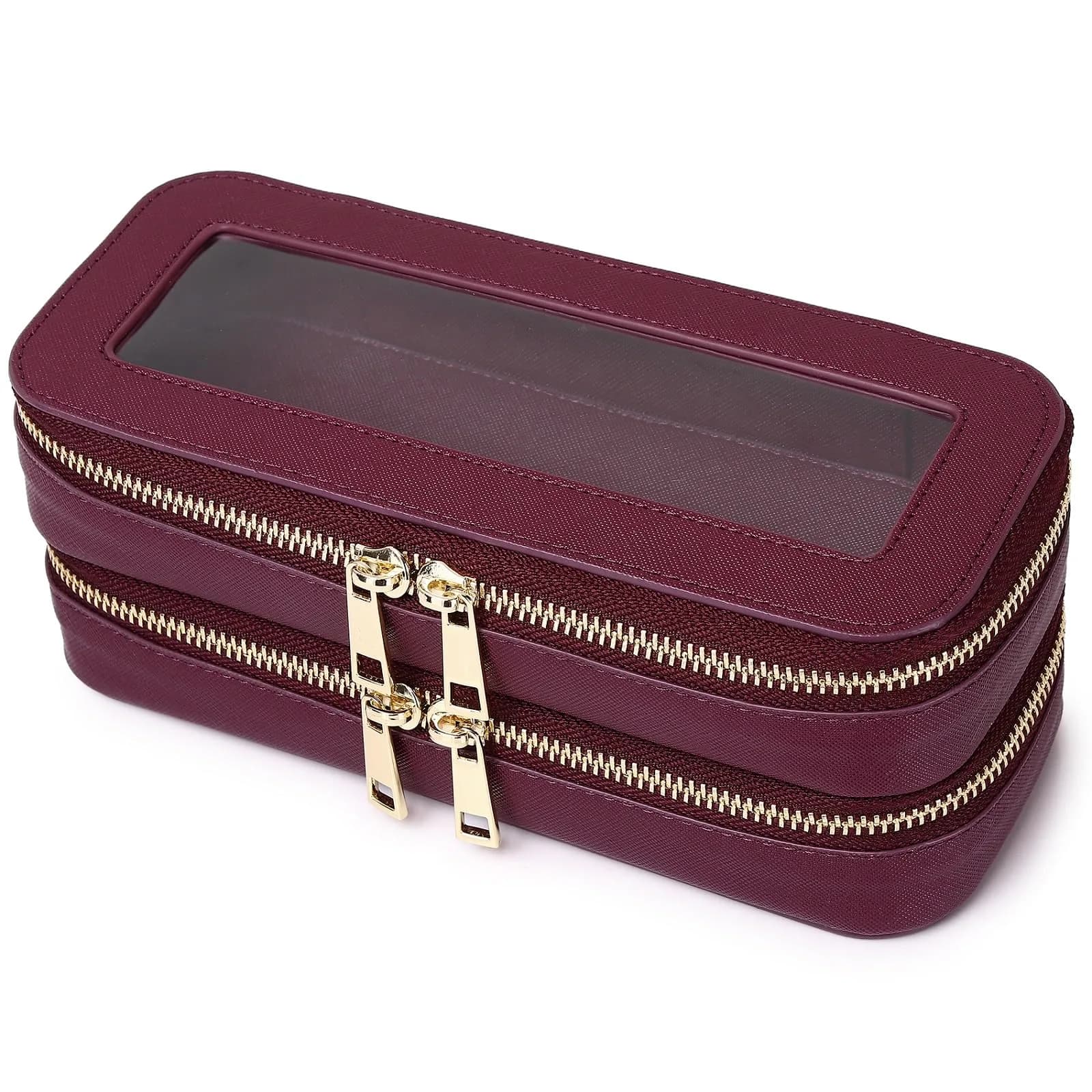 Pinkmik Burgundy 2-Layer SLIM Makeup Bag Set | TSA Approved Travel Cosmetic Case - main product image