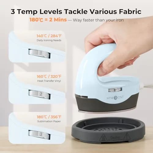 HTVRONT Mini Heat Press Machine H1 Bubble Blue | Compact Craft Iron for T-Shirts, Hats, Bags thumbnail 4