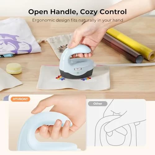 HTVRONT Mini Heat Press Machine H1 Bubble Blue | Compact Craft Iron for T-Shirts, Hats, Bags thumbnail 6