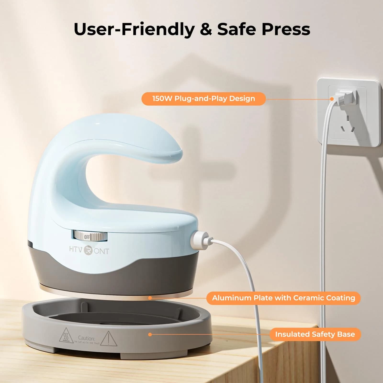 HTVRONT Mini Heat Press Machine H1 Bubble Blue | Compact Craft Iron for T-Shirts, Hats, Bags - view 7