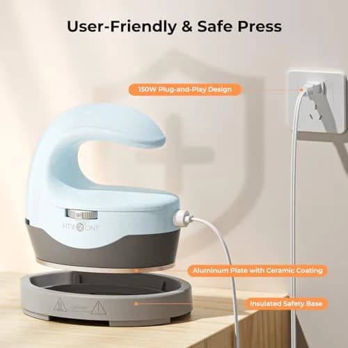 HTVRONT Mini Heat Press Machine H1 Bubble Blue | Compact Craft Iron for T-Shirts, Hats, Bags thumbnail 7