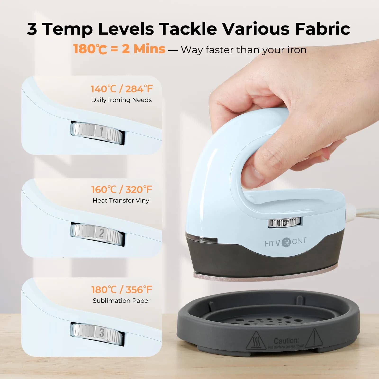 HTVRONT Mini Heat Press Machine H1 Bubble Blue | Compact Craft Iron for T-Shirts, Hats, Bags - view 4