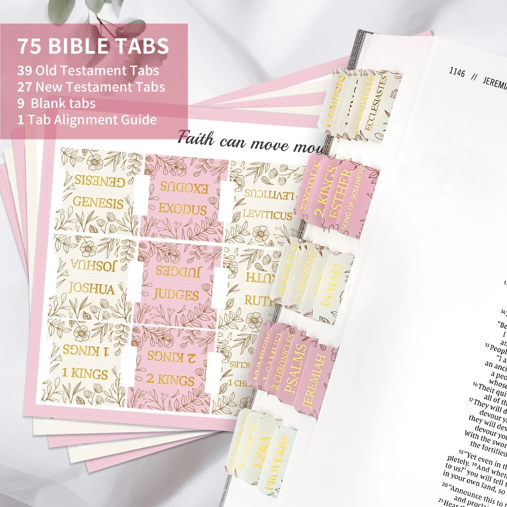 Taja Sketch Floral Bible Tabs (66+9 Blank) | Laminated for Easy Navigation - view 2