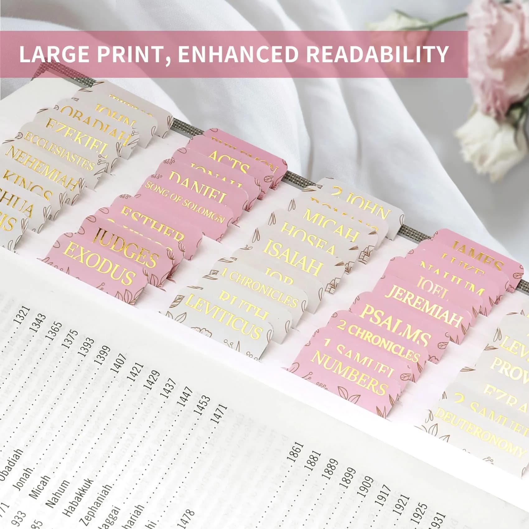 Taja Sketch Floral Bible Tabs (66+9 Blank) | Laminated for Easy Navigation - view 4