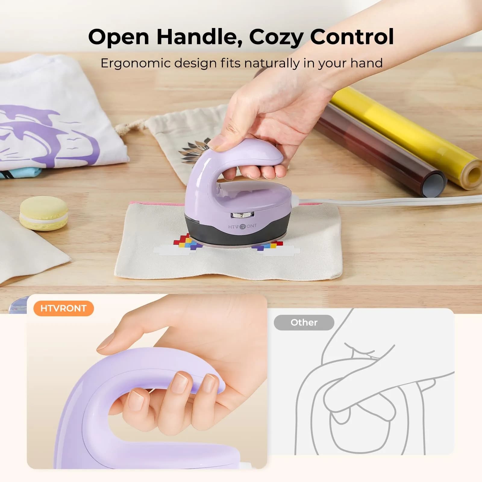 HTVRONT Mini Heat Press Machine H1 Lavender Purple | 2.36x3.98x3.86 inches (6x10x9.7 cm) - view 6