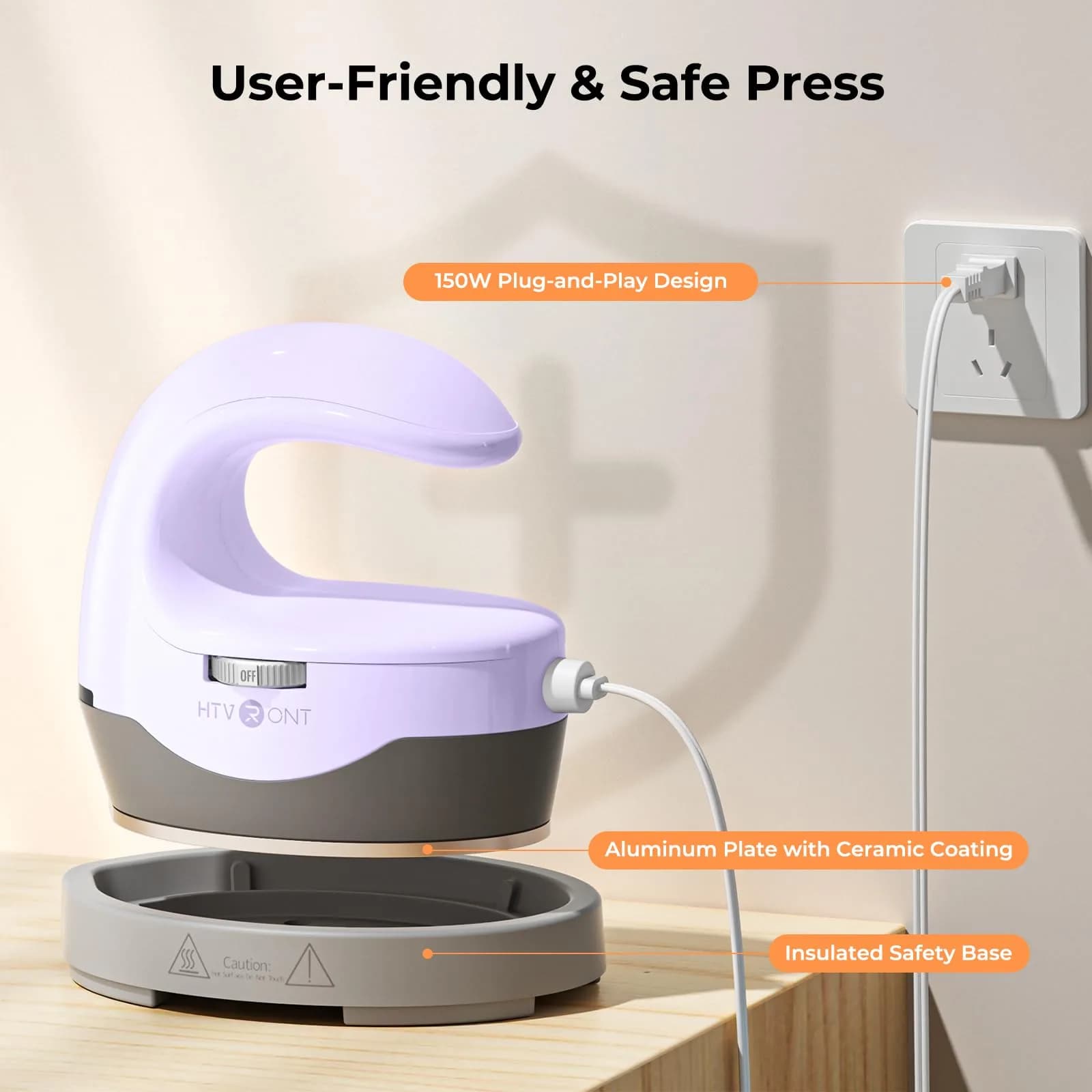 HTVRONT Mini Heat Press Machine H1 Lavender Purple | 2.36x3.98x3.86 inches (6x10x9.7 cm) - view 7