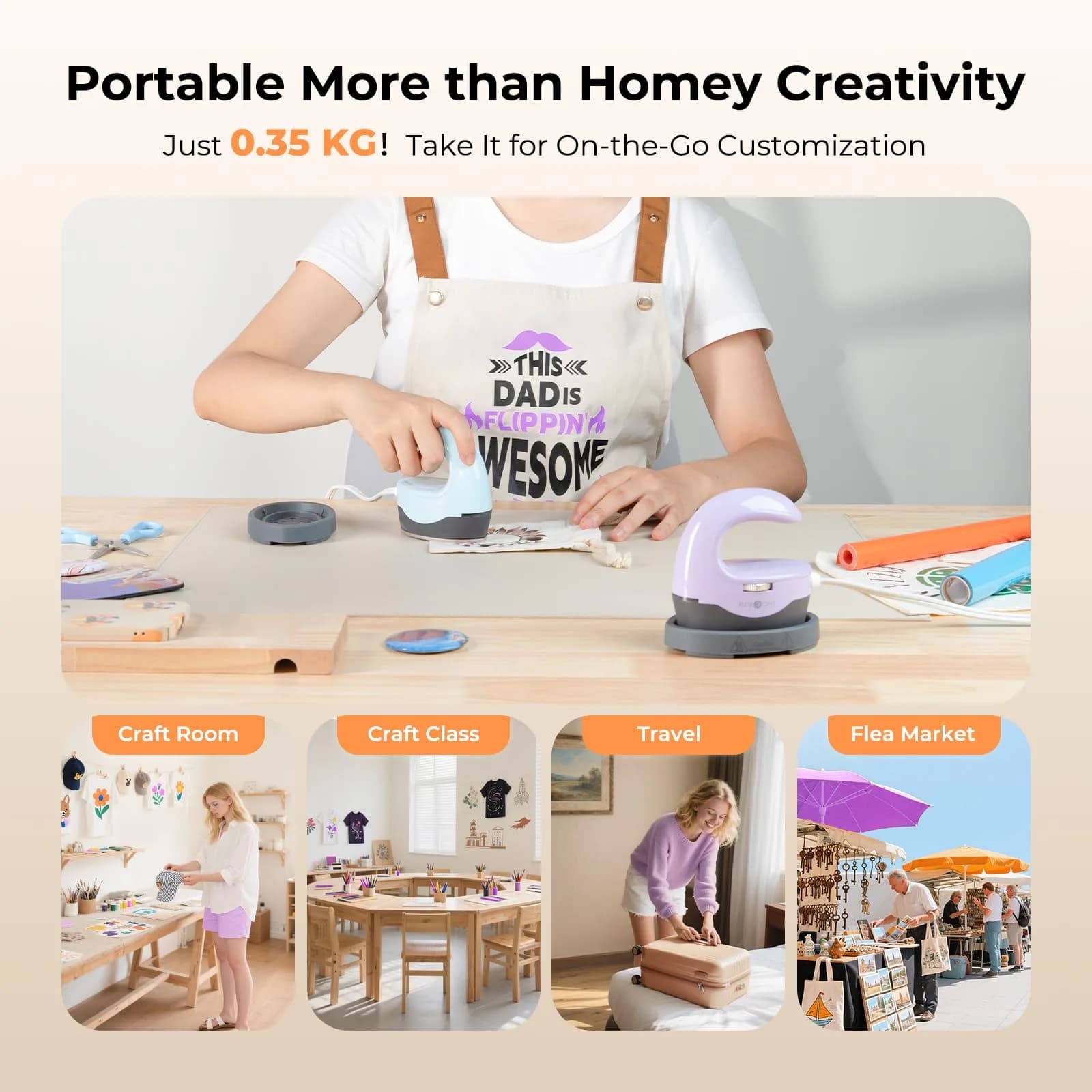 HTVRONT Mini Heat Press Machine H1 Lavender Purple | 2.36x3.98x3.86 inches (6x10x9.7 cm) - view 3