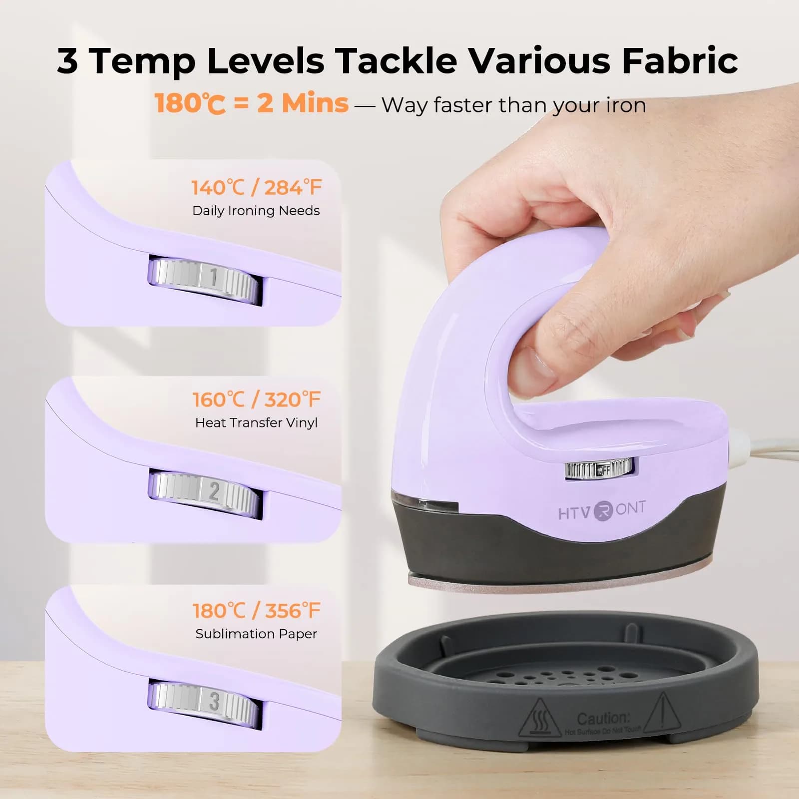 HTVRONT Mini Heat Press Machine H1 Lavender Purple | 2.36x3.98x3.86 inches (6x10x9.7 cm) - view 4