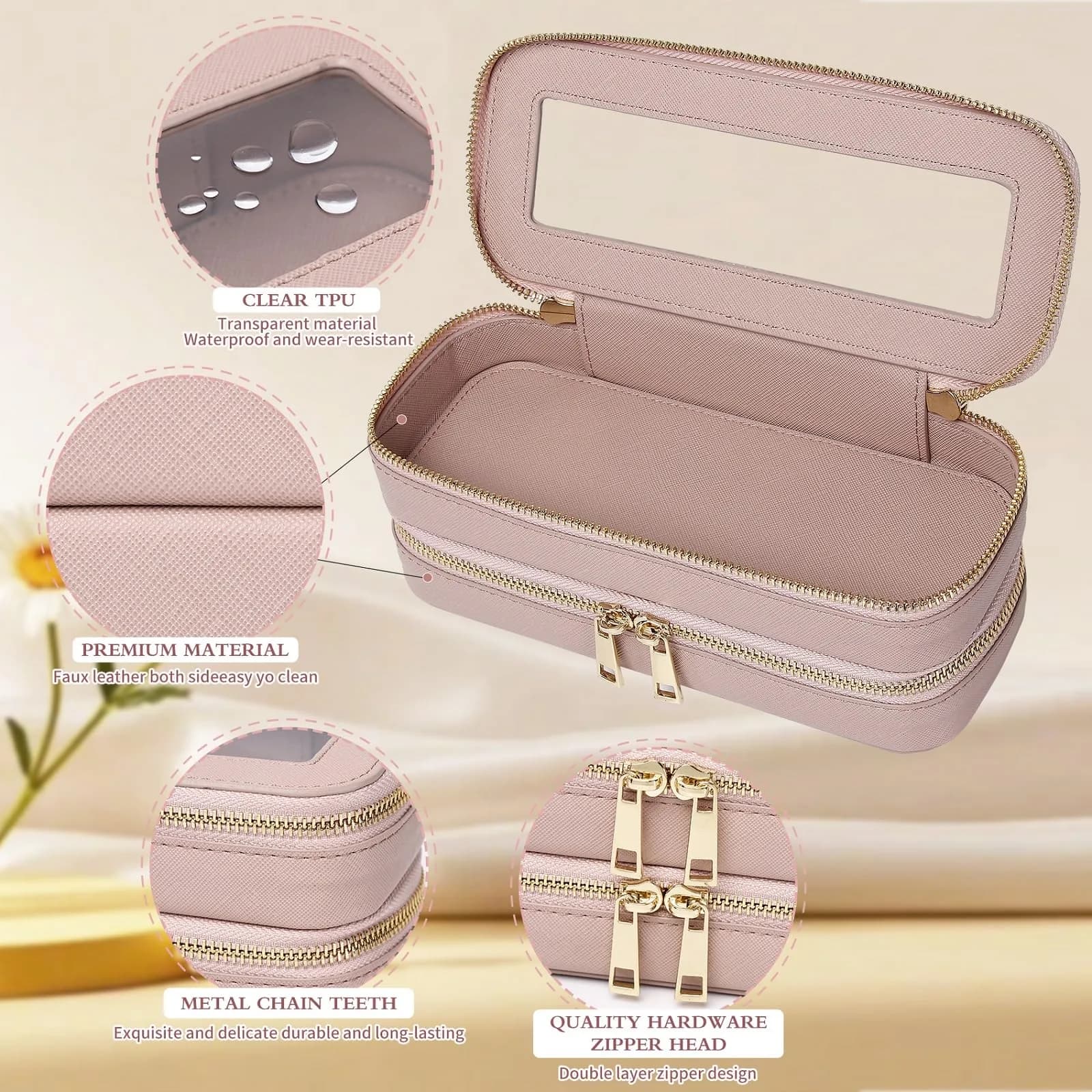 Pinkmik Double Layer Makeup Bag, Pink, Double SLIM | Travel Brush Holder Organizer - view 6