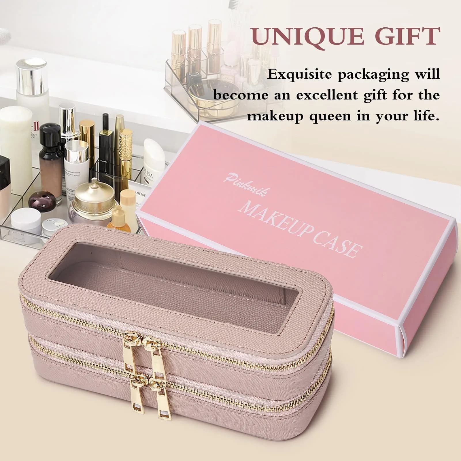 Pinkmik Double Layer Makeup Bag, Pink, Double SLIM | Travel Brush Holder Organizer - view 7