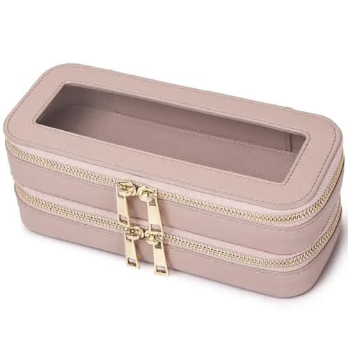 Pinkmik Double Layer Makeup Bag, Pink, Double SLIM | Travel Brush Holder Organizer thumbnail 1