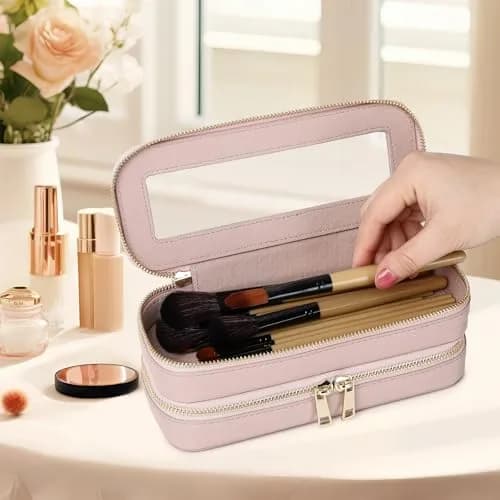 Pinkmik Double Layer Makeup Bag, Pink, Double SLIM | Travel Brush Holder Organizer thumbnail 2